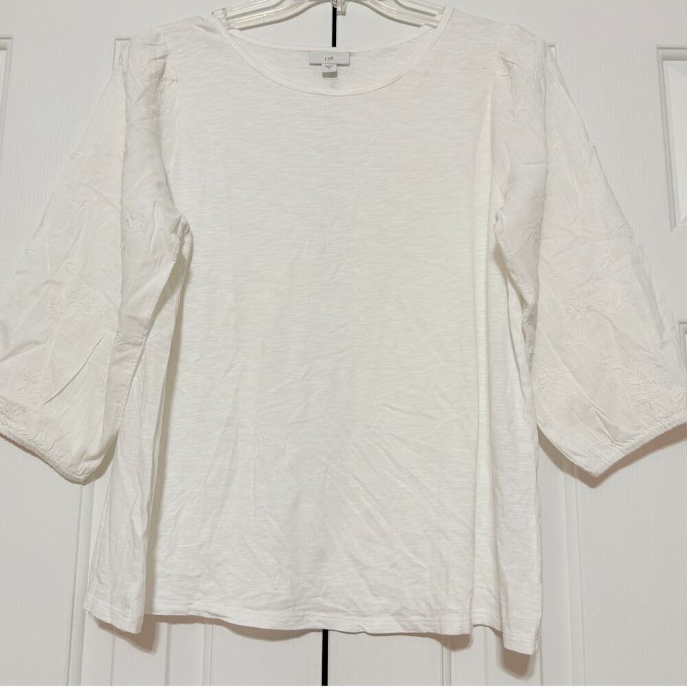 J. Jill Embroidered 3/4 Sleeve Top/Shirt, White, Size M